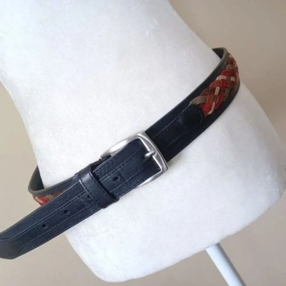 Belt Black Colorful Braided Leather Lg Western Cowgirl Boho‎ Peasant Y2K Italy